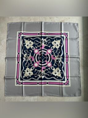 Vintage 1990’s 100% Silk Square Pink & Navy Decorative Scarf